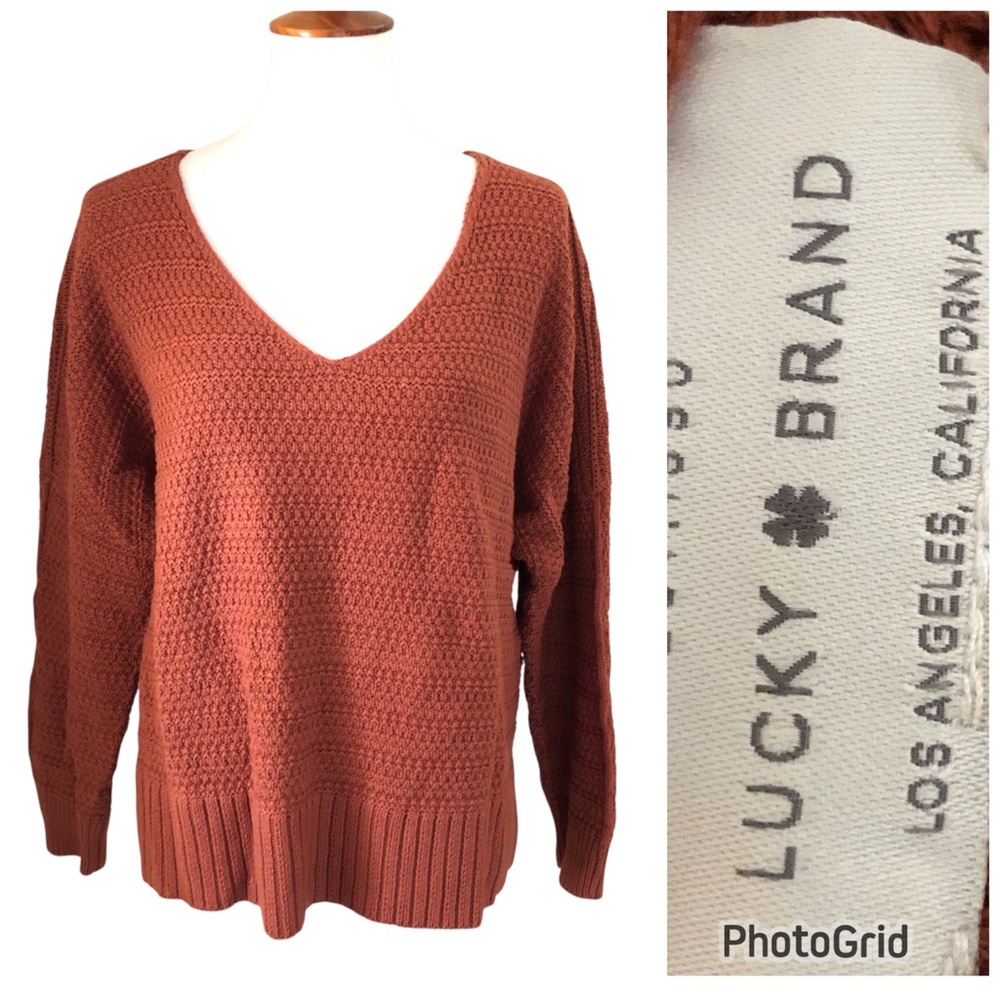 LUCKY BRAND NWOT Novelty Stitch V-Neck Sweater Women’s Large